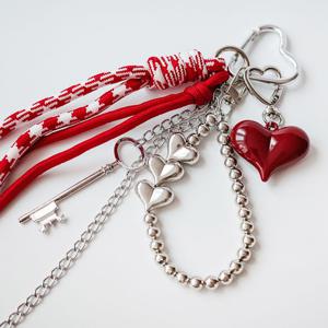하트 리본 펜던트 키링 가방 꾸미기 백참 가꾸 키링 선물 로프 하트 레드 선물