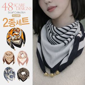 여성 마그네틱 쁘띠 스카프 [2장세트] 자석 반다나 데일리 목스카프 봄 가을