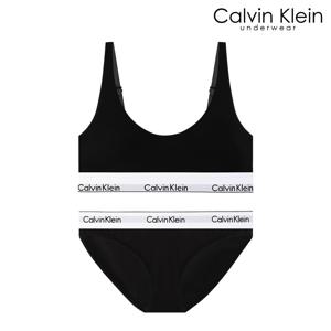 CK 여성 아이콘 코튼 AF 브라렛+팬티 세트 QF8503+QF8520 BLACK