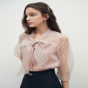 오간자 퍼프 타이넥 블라우스GR4M0BL941