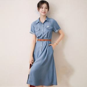 [브리치] 제로투올샵2 / 데님 셔츠 반팔 원피스 여름 카라 슬림핏 라이트블루 S