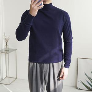 남자 비스코스 캐시미어 라이크 부드러운 반폴라 반목 니트