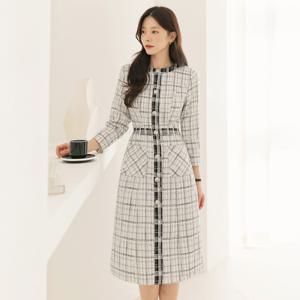 (~XXL까지) 코렐린 트위드 배색컬러 실버 버튼 원피스 가을 하객룩 오피스룩 모임룩 격식룩 빅사이즈