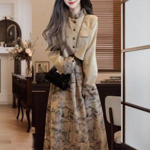 숏자켓 롱스커트 겨울셋업 리벨로투피스