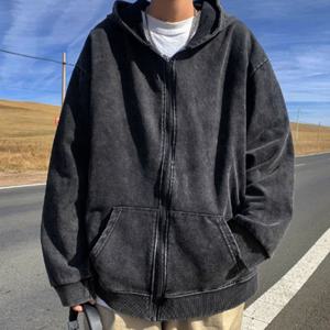 남자 흑청 데님 빈티지 후드 집업 자켓 LD-JKA-SIS633-블랙