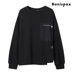정상가:69,000원｜포켓 지퍼 라운드 데일리 언발 긴팔 티셔츠 (XO4LW005L0)
