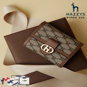 [선물포장] HIWA5E879W1_ 여성용 브라운 로고패턴 가죽 반지갑