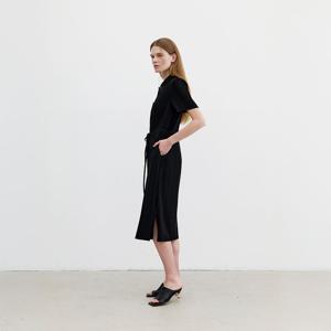 [무케] 몽플리쎄_여성 카라넥 반소매 풀오픈타입 플리츠 롱 원피스 (3colors) 주름옷