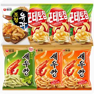 와사비 새우깡 70g 1봉 + 새우깡 90g 2봉 + 포테토칩 60g 3봉 + 조청유과 96g 2봉