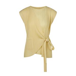 [무케] _여성 타이드 랩 스타일 캡소매 플리츠 탑 (옐로우) 주름옷 프렌치룩