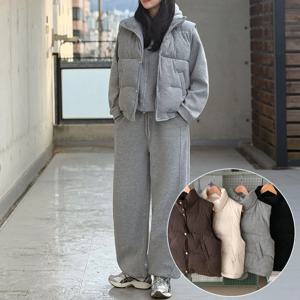 [3P세트/단독구매가능] 웰론 패딩 조끼+후드 집업+와이드 팬츠 셋업 4color 겨울 기모 트레이닝 세트