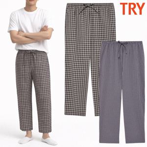 남자잠옷바지9부 40수 선염 순면 체크 파자마 홈웨어 하의