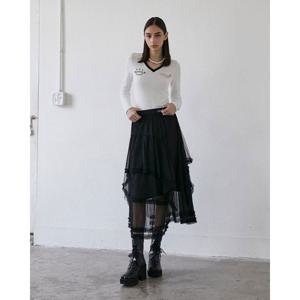 [롯데백화점]도트 레이스 주름 밴딩 롱 스커트(ER3WS865)