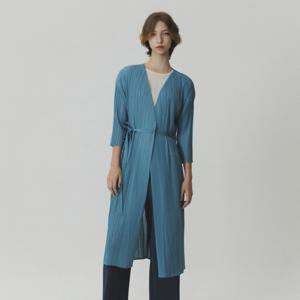 [무케] _여성 로브 타입 5부 소매 노카라 플리츠 롱 가디건 (블루) 간절기 가디건 주름 가디건