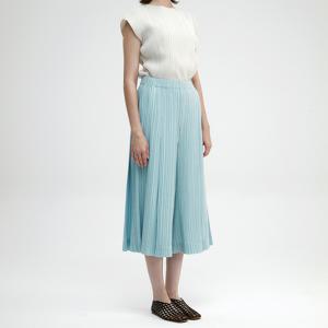 [무케] _여성 쿨링 7부 와이드 플리츠 팬츠 (라이트 블루) 7부 주름바지 와이드팬츠 밴딩팬츠