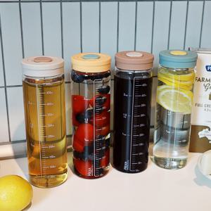 헥사 내열유리 눈금유리병 투톤실리콘캡 4종세트 500ml 아기 음료 우유 주스