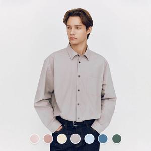 남성 봄 간절기 오버핏 긴팔 솔리드 포플린 면 셔츠 045504
