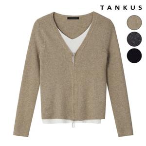 정상가 59000원ㅣ브이넥 투웨이 집업 레이어드 배색 니트 (TW3KP019L0)