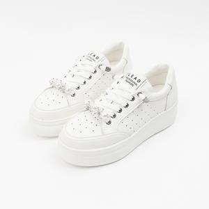 여성 키높이 스니커즈 운동화 5cm 통굽 소가죽 큐빅LD266436아이보리