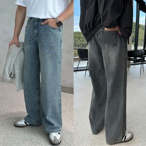 남자 와이드 청바지 세미 빈티지 브러쉬 워싱 남성 데님팬츠 연청 중청 그레이_JM2078_1