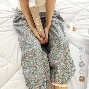 마리끄 국내산 순면 여성 플라워 레이스 시보리 파자마바지