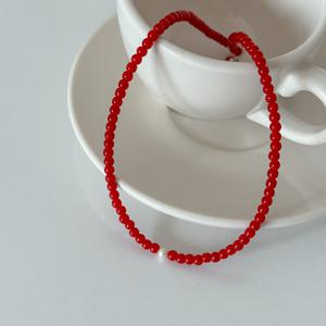 [브리치]  / 실버925 도자기 레드 원석목걸이 진주 은목걸이