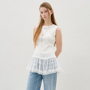 [정가169,000]밑단 레이스 슬리브리스 티셔츠 OE6ME3100