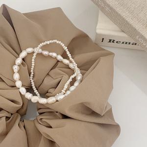 [브리치]  / 못난이 담수진주 고무줄 밴딩 레이어드 진주팔찌