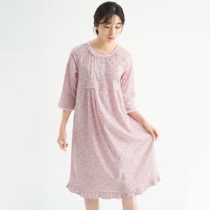 핑크잔꽃 7부 순면 여성 빅사이즈 원피스 잠옷