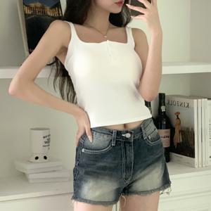 버튼 캡내장 두줄 끈 캡나시 브라탑 티셔츠