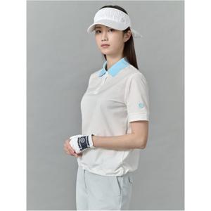 (BJ5342A140)여성 우븐배색 블루종핏 반팔 티셔츠 - 아이보리