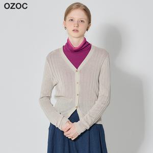 (OZOC)] 브이넥 시스루 골지 가디건 (택가격: 74000원)