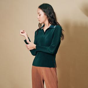 [최초가 129000원] 배색 오픈카라 플리츠 티셔츠_LPTSF023005