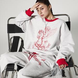 E4143 배색 프린팅 맨투맨