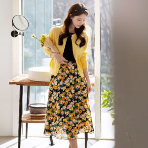 (~XXL까지) 케니투 플라워패턴 플레어 스커트 봄 가을 하객룩 나들이룩 모임룩 피크닉 쉬폰 빅사이즈