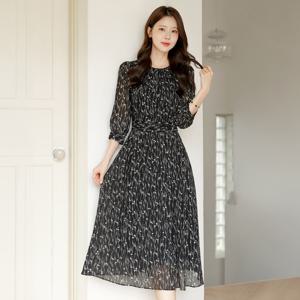 (~XXL까지) 나유룸 라운드넥 플라워 쉬폰 원피스 봄 가을 하객룩 오피스룩 모임룩 격식룩 빅사이즈