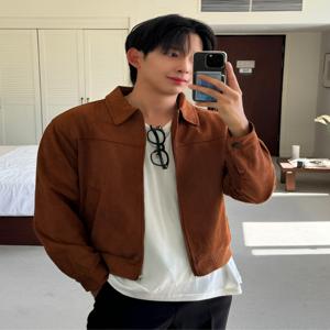 남자 레프 봄 가을 간절기 크롭 스웨이드 트러커 자켓