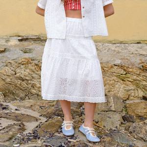 헤지스 여성 [[25SS]] HSSK5B303WT [면100%]화이트 아일렛 티어드 스커트