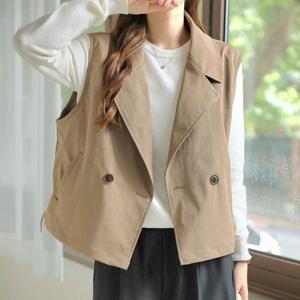[하프클럽] 루즈핏 트렌치 카라 뒷스트링 더블 자켓 조끼 베스트 봄 여름 레이어드 고급소재