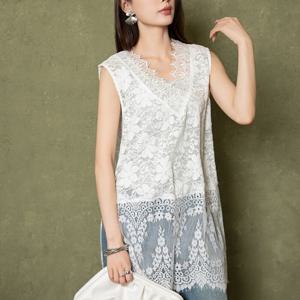 [브리치] 제로투올샵 / 레이어드 V넥 레이스 베스트 여성 나시 슬리브 탑 민소매 여름 의류 흰색