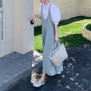 기본반팔 멜빵팬츠 여름캐주얼룩 브리첼점프수트세트