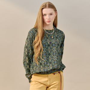 에스닉 지오메트릭 패턴 플리츠 블라우스