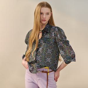 오리엔탈 에스닉 패턴 퍼프 소매 블라우스