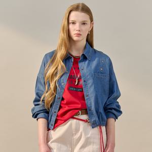 스터드 포인트 스트링 블루종 데님 셔츠