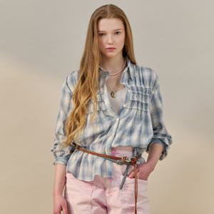 체크 셔링 코튼 셔츠 블라우스