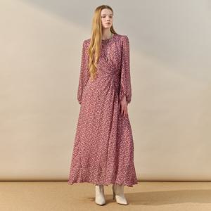 레오파드 셔링 쉬폰 롱 원피스