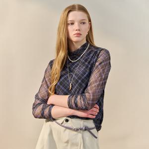 글렌 체크 시어 모크넥 티셔츠