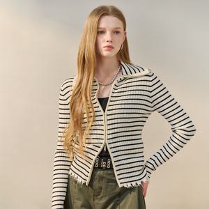 빈티지 데미지 스트라이프 하이넥 니트 집업