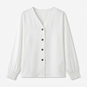 [브리치] KARRA / (88까지)브라운버튼브이넥블라우스 A3F0394