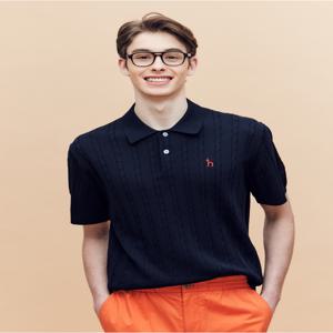 남성 [[25SS]] HZSW5B553N2 네이비 케이블 반팔 카라 니트